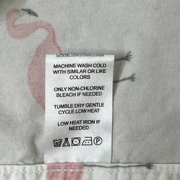 Denim & Flower Cotton Short Sleeves Button Down Shirt Pink Flamingos Slim L - Picture 6 of 9